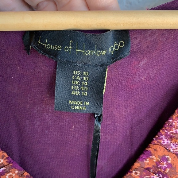 House of Harlow 1960 Floral Deep V Neck Ruffle Tiered Cottagecore Boho Dress - Picture 5 of 8